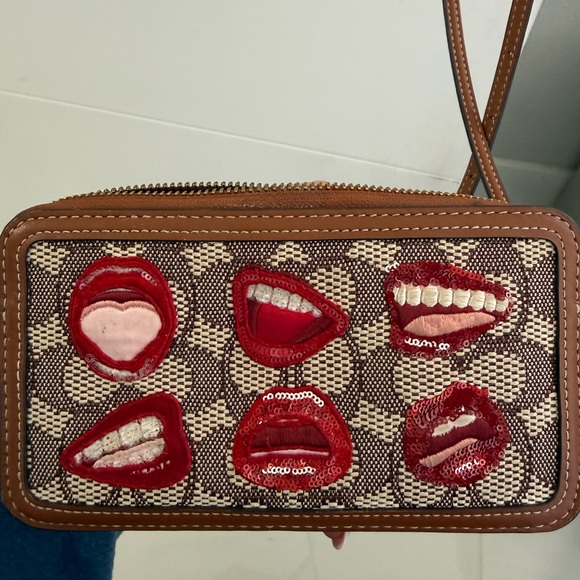 Coach Brown and Red Crossbody Bag with Lip Design - Picture 5 of 5